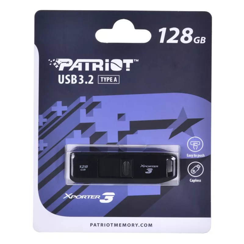 USB zibatmiņa PATRIOT Xporter 128 GB USB Type-A 3.2 Gen 1 (80 MB/s) slīdošā melna