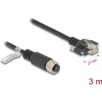 Tīkla kabelis DeLOCK M12 kabelis A-kodēts 8 kontaktu sievišķais uz RJ45 spraudni Cat.5e 3 m melns