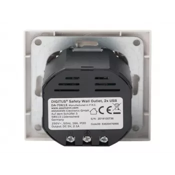 Drošības kontaktligzda iebūvējamai montāžai Digitus DA-70613 ar 2 USB portiem