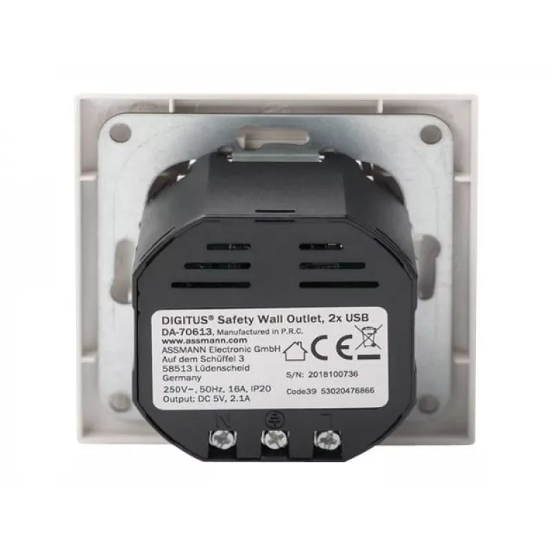 Drošības kontaktligzda iebūvējamai montāžai Digitus DA-70613 ar 2 USB portiem