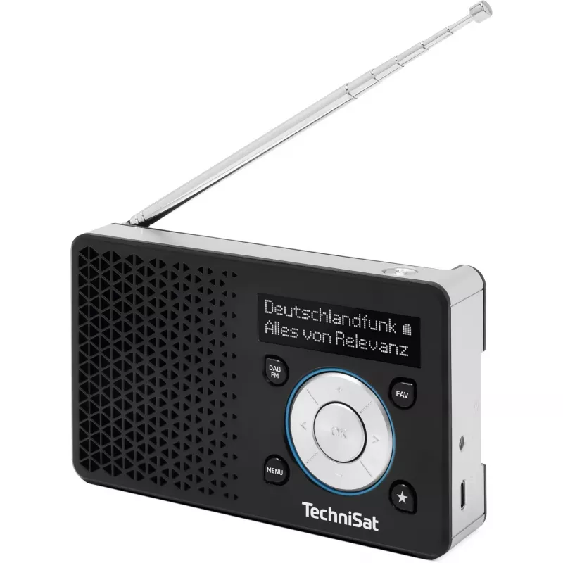 Portatīvais radio TECHNISAT DIGITRADIO 1 A — DAB+/FM, OLED displejs, USB-C, 3,5 mm austiņu izeja, 1 W, melns/sudrabains