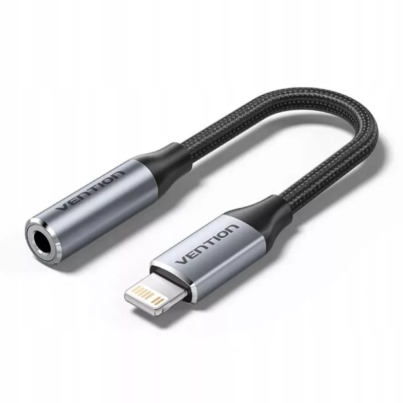 Audio adapter Vention Lightning uz 3,5 mm BMBHA, vadu Lightning uz 3,5 mm adapteris ar 0,1 m kabeli, pelēks