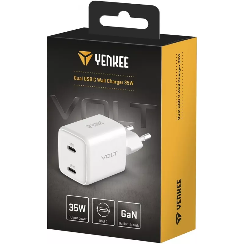 Sienas USB-C lādētājs YENKEE G35D 2x18W Power Delivery 3.0 3A