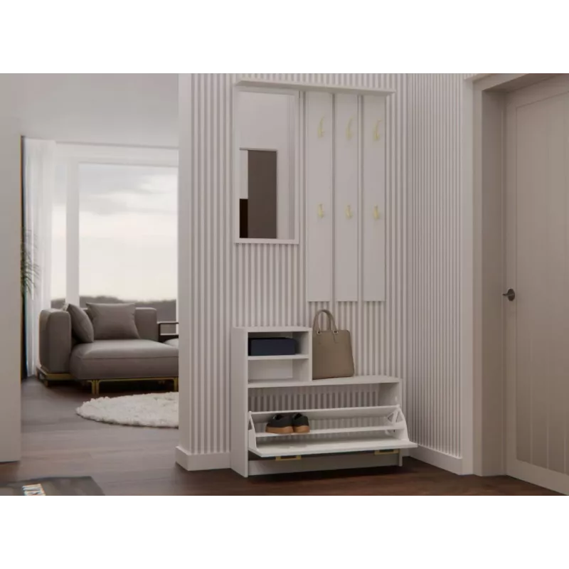 Wardrobe Shoe Cabinet top e shop VERA Cashmere GS1 — 1800×850×240 mm, veramas durvis, spogulis, 1 plaukts, 6 āķi