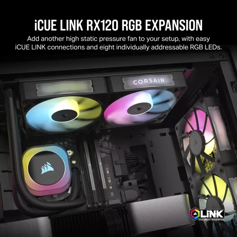 Korsāra iCUE LINK RX120 RGB ventilators 12 cm melns 400-2100 RPM
