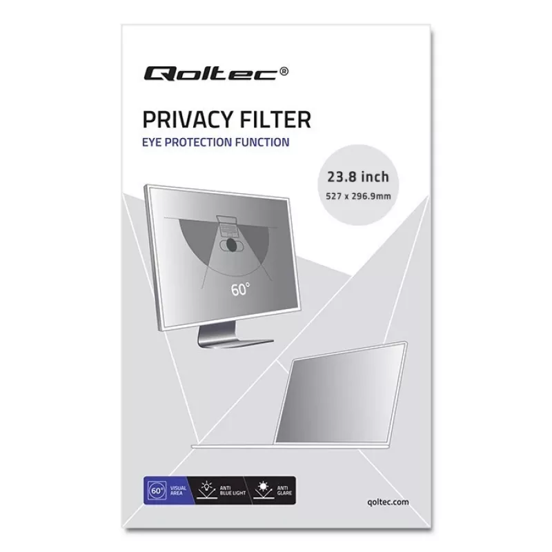Privātuma filtrs QOLTEC 51059 23,8 collu (60,5 cm) monitoram, 527 x 296,9 mm, caurspīdīgs