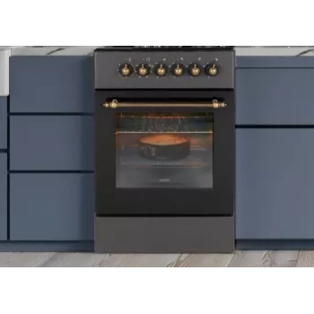 Gāzes/elektriskā plīts MPM MPM-56-KRM-13, 4 gatavošanas zonas, elektriskā cepeškrāsns 58 L, mehāniskie slēdži, melna