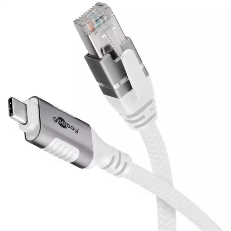 Tīkla kabelis Goobay 74180 USB C RJ-45 Cat6 10 m balts