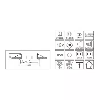 Synergy 21 LED Retrofit GU10 / GX5,3 liesa iebūvējamā apgaismojuma komplekts D04-Balts