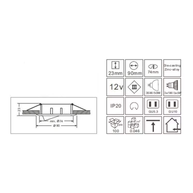Synergy 21 LED Retrofit GU10 / GX5,3 liesa iebūvējamā apgaismojuma komplekts D04-Balts