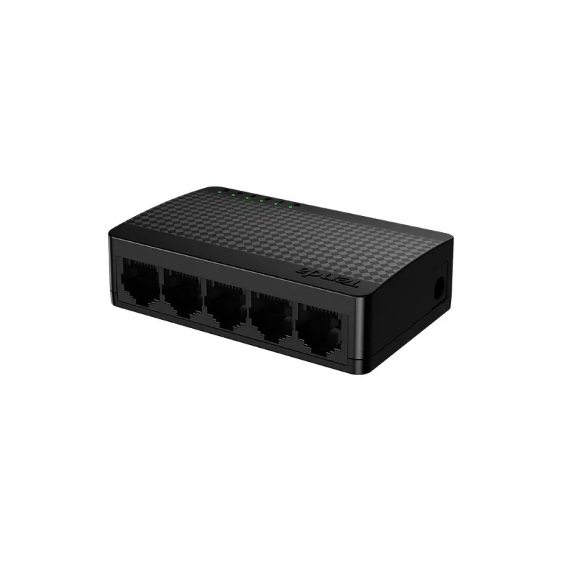 Tīkla komutators TENDA SG105M — 5-portu Gigabit Ethernet (10/100/1000), melns, darbvirsmas/pie sienas stiprināms