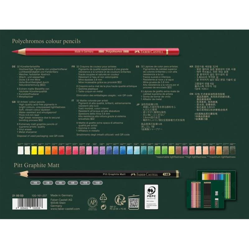 Eļļas bāzes zīmuļu completes Faber-Castell Polychromos & Pitt Graphite Matt, 38 gab., Daudzkrāsains