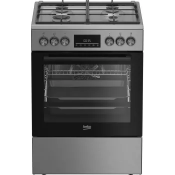 Brīvi stāvoša gāzes-elektriskā plīts BEKO FBM62330GXTN 60 cm, 4 degļu gāzes plīts virsma, 72 L elektriskā cepeškrāsns, energoefektivitātes klase A