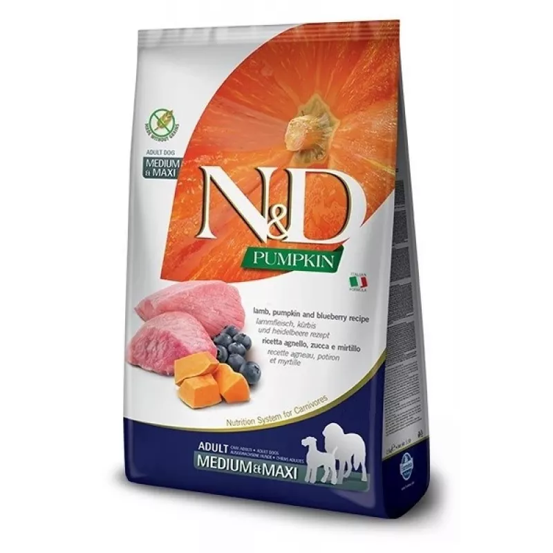 FARMINA N&D Pumpkin Lamb&Blueberry Adult Medium & Maxi - sausā suņu barība - 12 kg