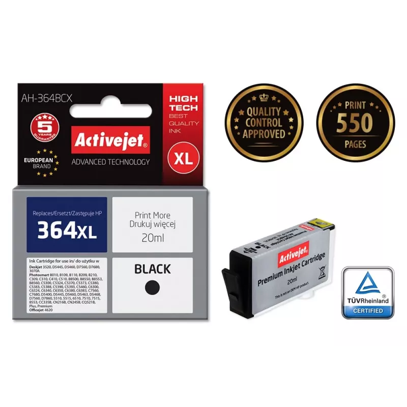 Activejet AH-364BCX tintes kasetne (aizstāj HP 364XL CN684EE; Premium; 20 ml; melna)