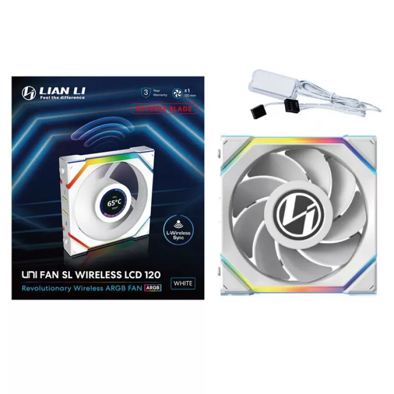 Ventilators Lian Li UNI FAN SL Wireless LCD 120 12 cm Balts 31 dB 51.45 cfm