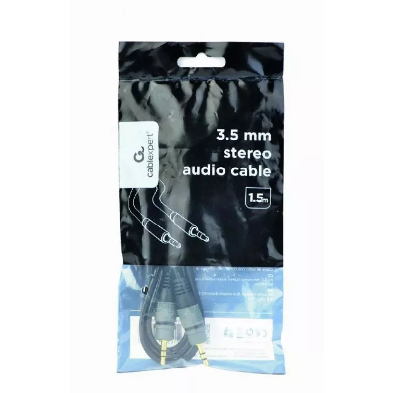 Audio kabelis Gembird 3,5 mm vīr.–vīr., 1,5 m, zeltīti kontakti, melns