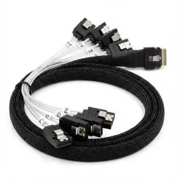 Iekšējais kabelis BROADCOM x8 8654 uz 8×1 SATA, 1 m garš