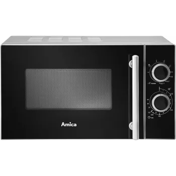 Amica AMGF20M1GS mikroviļņu krāsns, novietojama uz galda, ar grila funkciju, 20 L, 700 W, melna, sudraba
