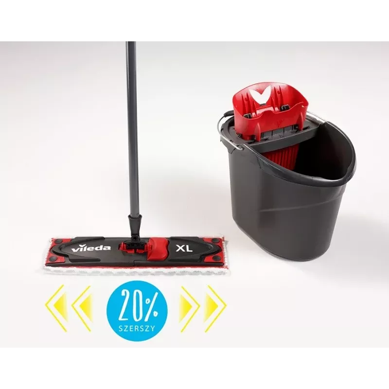 VILEDA mops Ultramax XL Box — mazgājama mikrošķiedra, 360° rotējoša galva, salokāms, cietām grīdām