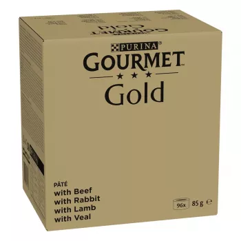 Mitrā kaķu barība Purina Nestlé GOURMET Gold Mus Mix — 96 x 85 g, 4 garšas, pieauguši kaķi, 77,5% mitrums