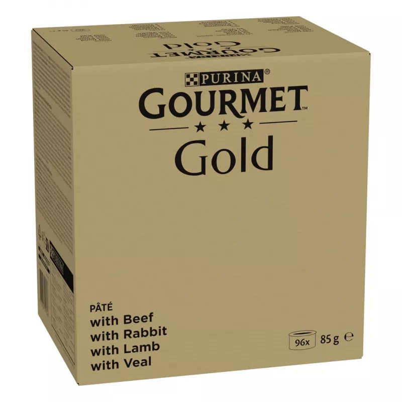 Mitrā kaķu barība Purina Nestlé GOURMET Gold Mus Mix — 96 x 85 g, 4 garšas, pieauguši kaķi, 77,5% mitrums
