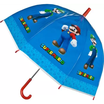 Lietussargs (manuāls) Kids Euroswan Super Mario — caurspīdīgs kupols, bērnu izmērs
