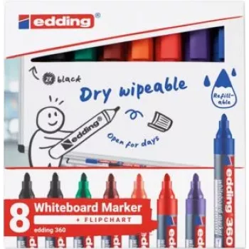 Baltā tāfeles marķieris Edding 4-360-8-S2999, 1,5–3 mm uzgalis, dažādas krāsas, 8 iepakojumā