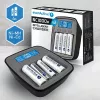 Bateriju lādētājs everActive NC1000MV2 — Ni‑MH 4 slotu USB‑C lādētājs, 4 elementi, 5 V, melns, 110×99×38 mm