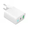 Tīkla barošanas bloks 220V GEMBIRD, universāls, 1 x USB Type-C PD 20W, 1 x USB-A 3.0 QC 18W, LED indikators, balts