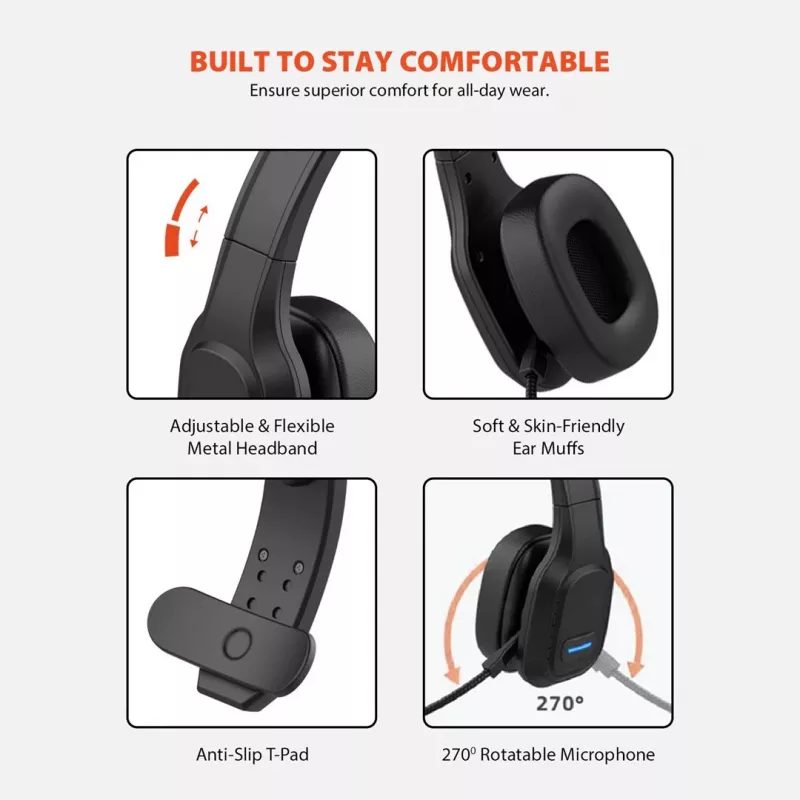 Audiocore 74452 Bluetooth austiņas ar mikrofonu, trokšņu slāpēšana, zvaniem, Call Center, Google Siri, birojam, bezvadu