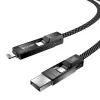 4-in-1 kabelis BlitzWolf BW-HDC7 — USB-C, Lightning, USB-A, Micro-USB 1,2 m 240 W melns