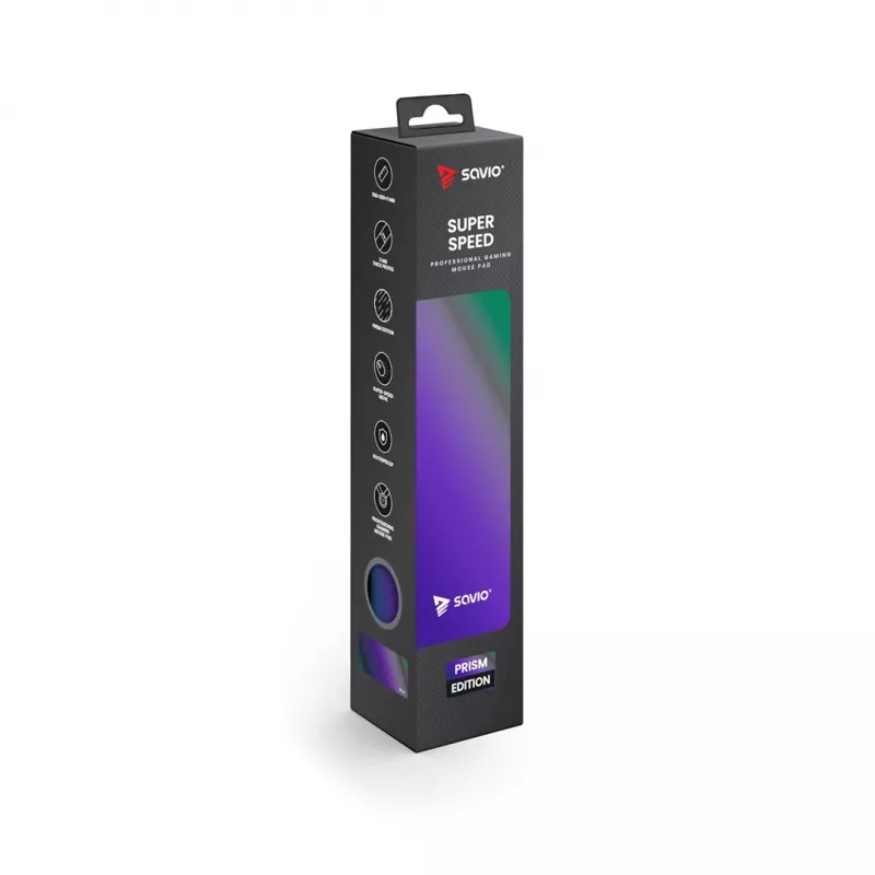 Spēļu peles paliktnis SAVIO Super Speed L Prism Edition — 700×300×3 mm, violets, sašūtas malas, neslīdoša pamatne
