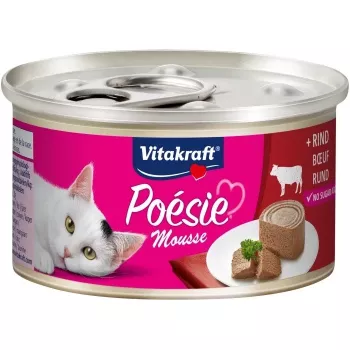 Mitra barība kaķiem Vitakraft Poésie Mousse Beef 85 g — vienas porcijas putas ar liellopu gaļu, pilnvērtīga barība