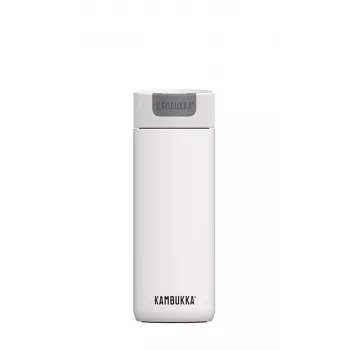 Termokrūze Kambukka Olympus 500 ml — 18/10 nerūsējošais tērauds, vakuumizolēta, pretšļakatu, neslīdoša pamatne, balta