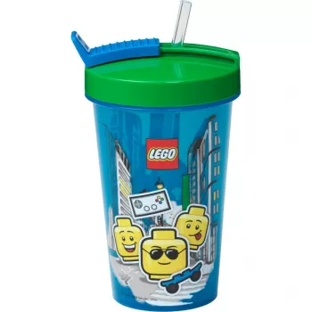 Room Copenhagen LEGO krūze ar salmiņu Iconic Boy spilgti zila (zili/zaļa, 500 ml)