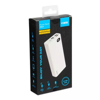 Power Bank iBOX PB20 20000 mAh ir Ibox produkts no mūsu Power Banks klāsta. Izceļas ar baltu krāsu, plastmasas materiālu un iekšējo tipu.