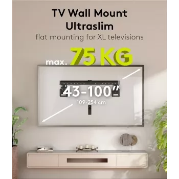 Fiksēts TV sienas stiprinājums WENTRONIC Goobay Ultraslim 70822 XL melns plakanajiem ekrāniem