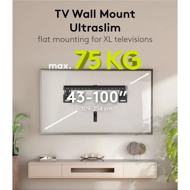 Fiksēts TV sienas stiprinājums WENTRONIC Goobay Ultraslim 70822 XL melns plakanajiem ekrāniem