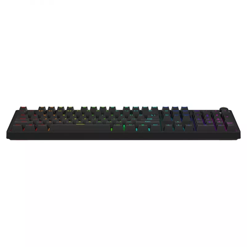 Spēļu klaviatūra SAVIO STYX BROWN — mehāniskā Outemu Brown, QZERTY US International, RGB, USB, pilna izmēra 104 taustiņi, melna