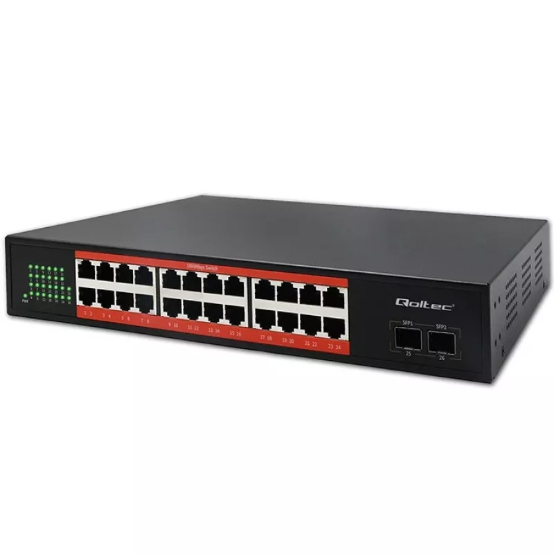 Tīkla slēdzis QOLTEC Gigabit Ethernet PoE 24xRJ45 2xSFP