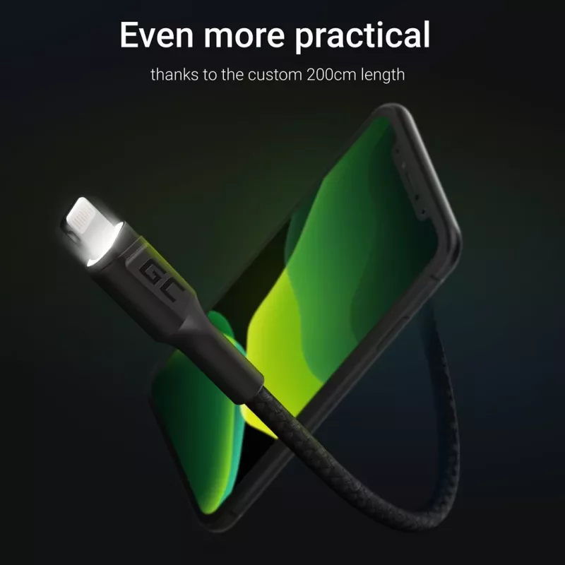 Lightning–USB-A kabelis zaļa Cell KABGC12, 2 m, Lightning – USB A, melns