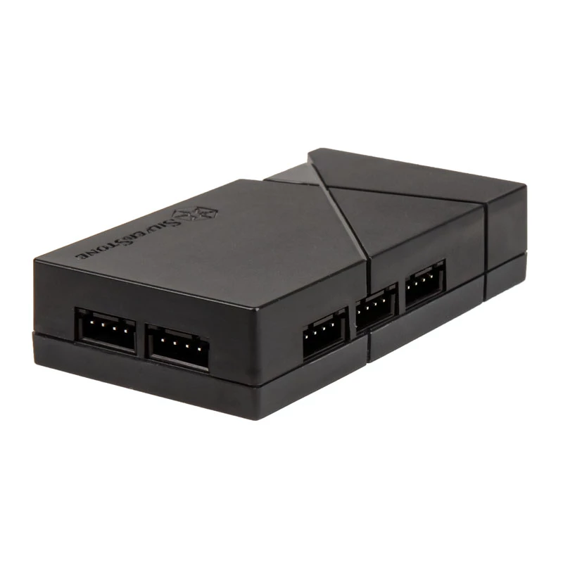 Ventilatora ātruma regulators SilverStone LSB01 — 3 kanālu manuālais regulators, melns, plastmasas korpuss, 46×19 mm