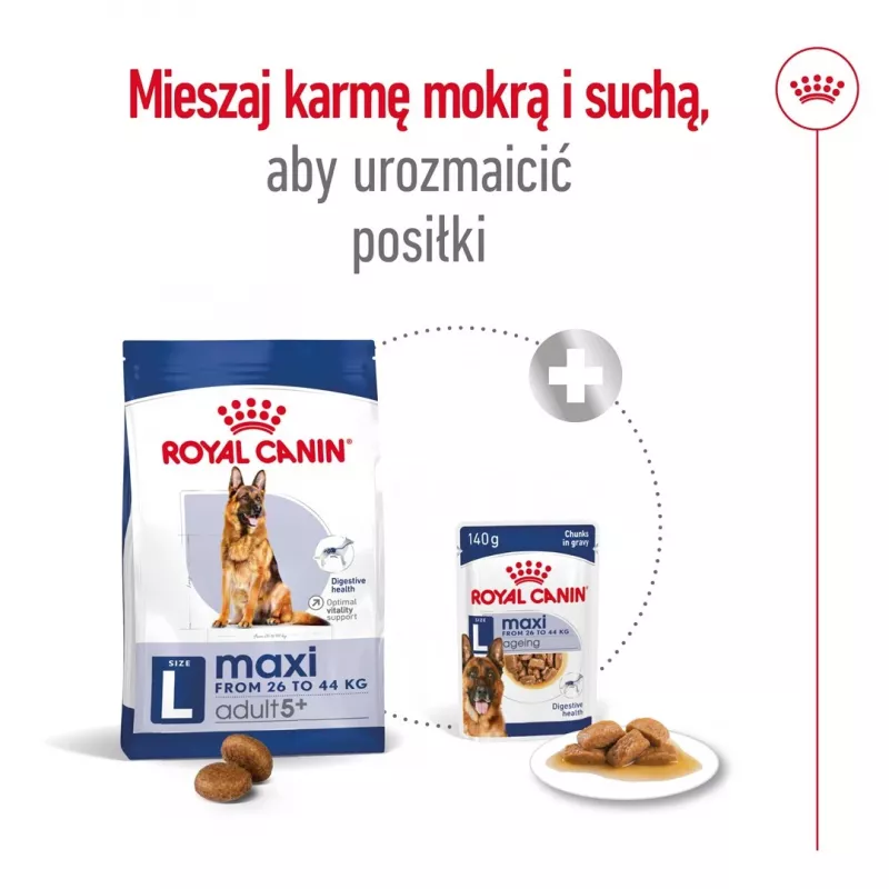 Sausā suņu barība Royal Canin Maxi Adult 5+ 15 kg — vista, Olbaltumvielas 26%, Tauki 17%