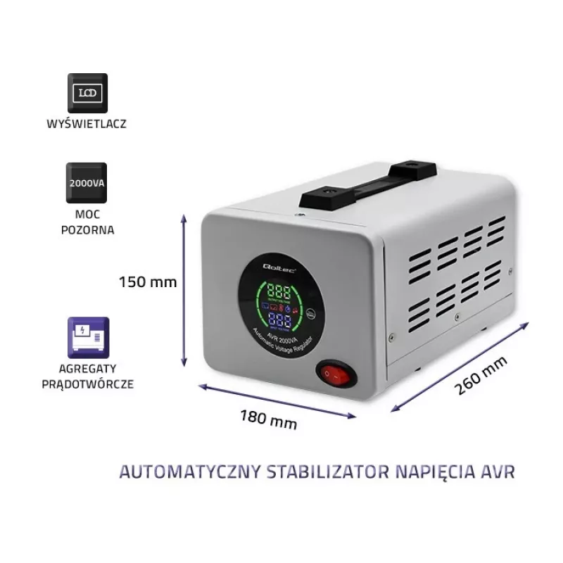 Qoltec 50724 Automātiskais sprieguma stabilizators AVR 2000VA