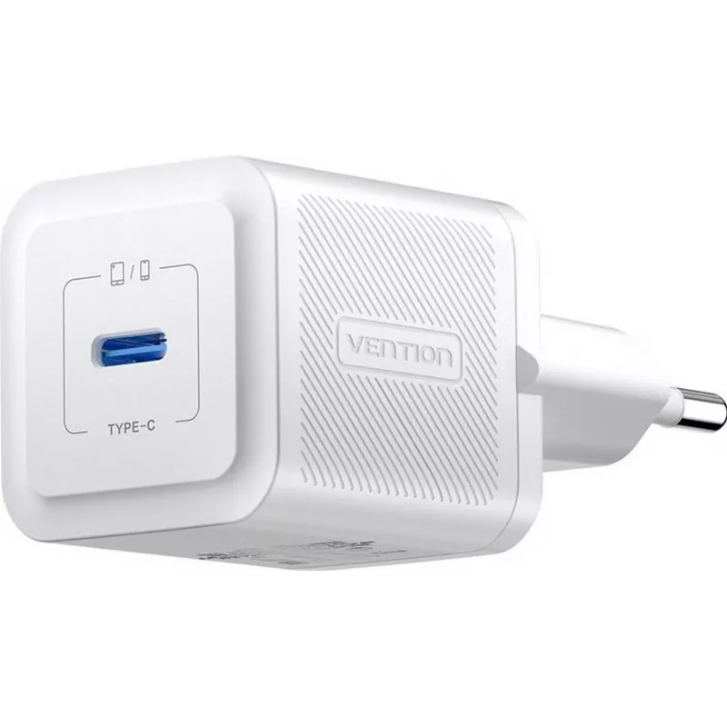 Vention mobilais lādētājs FEPW0-EU — 20W USB-C maiņstrāvas iekštelpu lādētājs viedtālrunim, planšetdatoram, viedpulkstenim, austiņām, balts