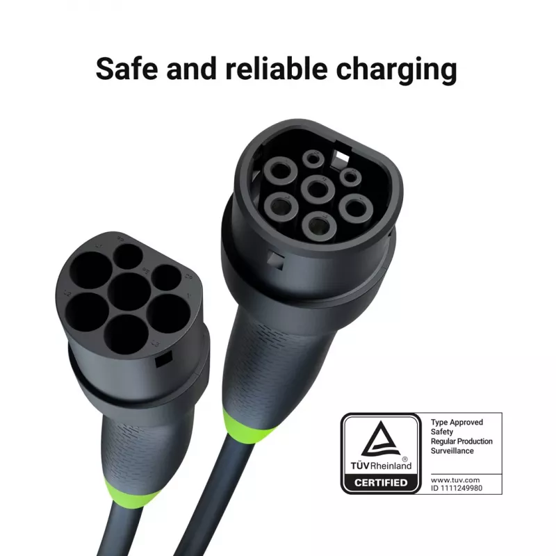 Uzlādes kabelis zaļa Cell EVKABGC03 — Type 2, 5 m, 11 kW, elektromobiļiem