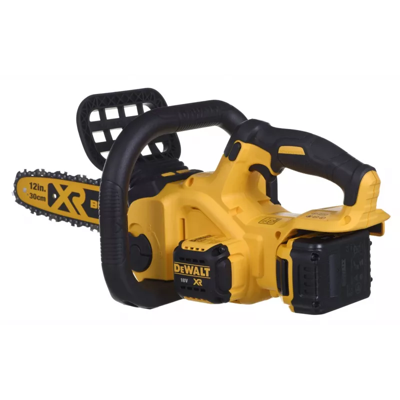 Motorzāģis DeWalt DCM565P1 — bezvadu, 30 cm sliedes, 5 Ah akumulators, 0,12 L eļļas tvertne