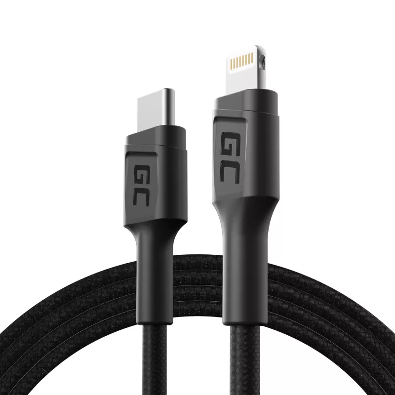 Lightning uz USB‑C kabelis zaļa Cell KABGC07, 1 m, melns, Lightning (vīrišķais) uz USB‑C (vīrišķais), 480 Mbps