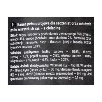Dolina Noteci Rafi Junior ar teļa gaļu, dzērvenēm un mellenēm - Mitrā suņu barība 400 g